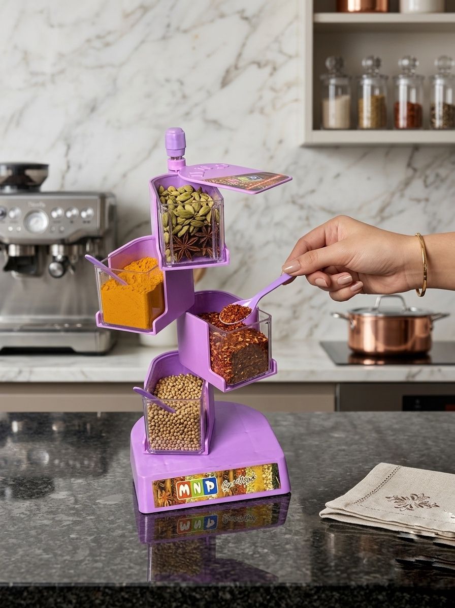 rotating 4 layer spice rack organizer multi funtional modular seasoning box with spoons
